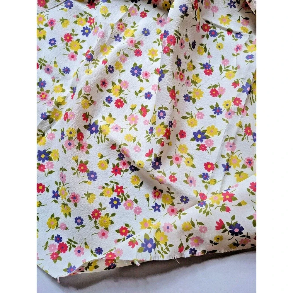 Vintage 1960's Cute Cherry Floral Crepe Fabric Multicolor Daisy Retro 45